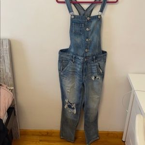 AEO distressed overalls
